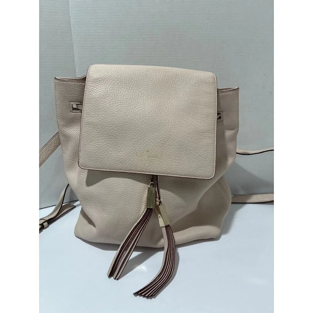 Kate Spade Pebble Leather Drawstring Flap Backpack Leather